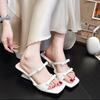 Fashion Fashion Butterfly-knot Woman Slippers Fashion Square Toe Thick Heel  Slides Ladies Concise Evening Party Summer Shoes