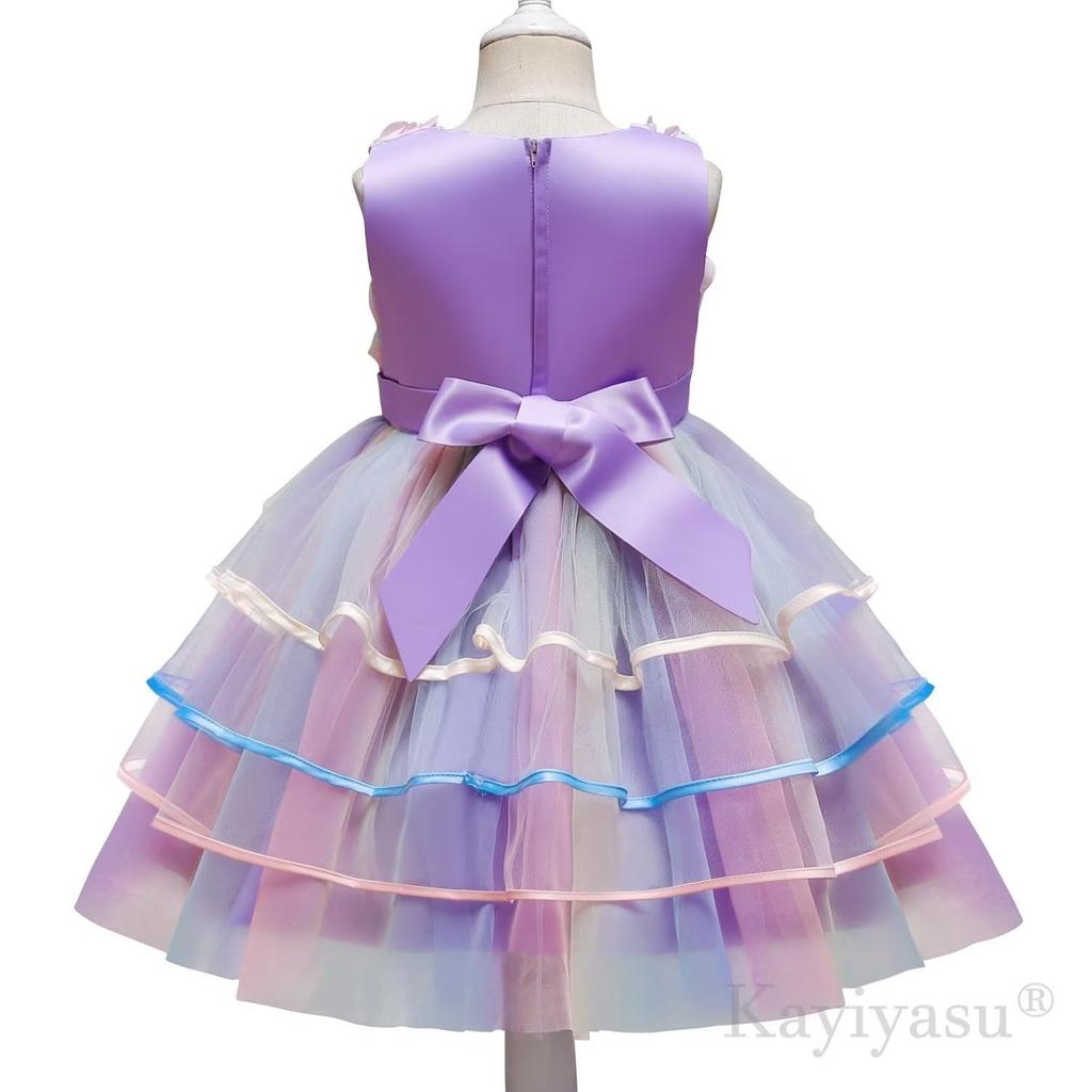 Kayiyasu Нарядное платье с тюлевой радужной цветочной печатью и идеально подходящее для поступления в детский сад, игры на фортепиано, возраста девочек, легкая юбка, бант, церемонии, концерты,