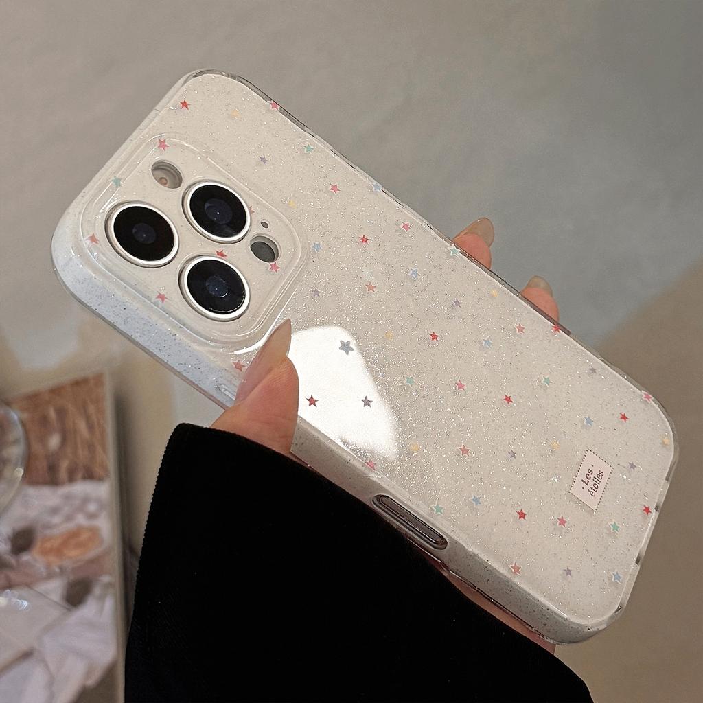 Colorful stars fill the screen with apples16Phone Case Applicable iphone15promax Soft Cover14Double-layer glitter17Han13