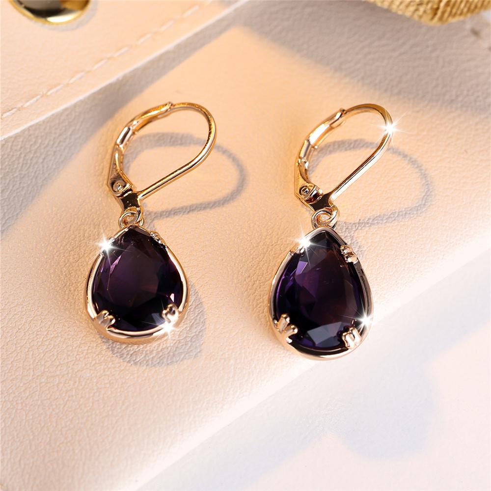 Charm Female Purple Water Drop Zircon Stone Hoop Earrings Gold Simple Wedding Jewelry For Women