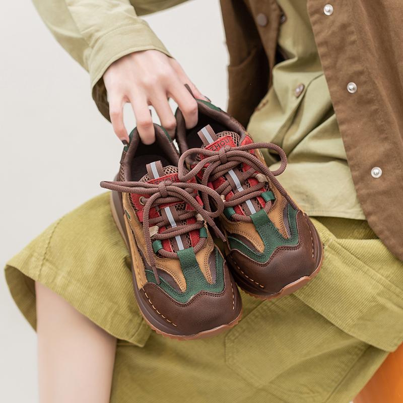 Summer new top layer cowhide retro comfortable commuting casual sports style front lace up women's shoes