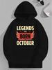 Plus Size "Legends Are Born in October" Graphic hoodie - Casual Loose Fit