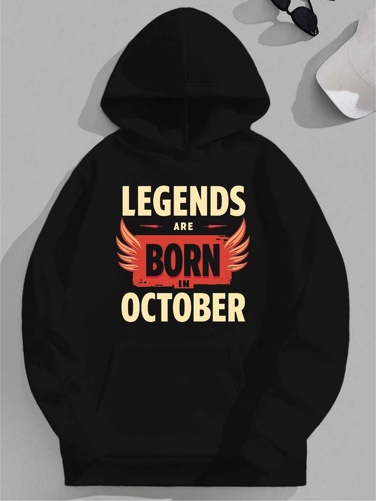 Plus Size "Legends Are Born in October" Graphic hoodie - Casual Loose Fit