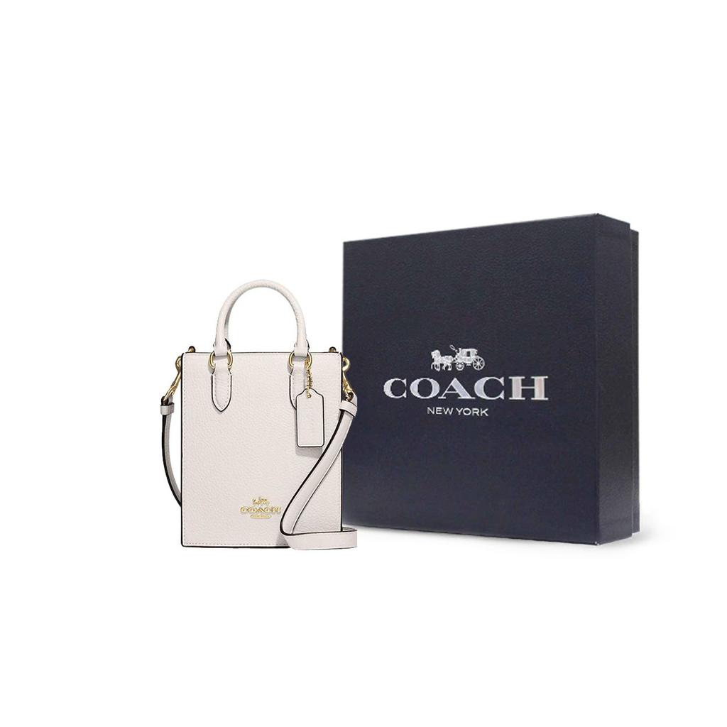 Coach N/S 14 Solid Gold Logo Nameplate Hardware Pebble Leather Tote Shopping Bag Shoulder Crossbody Handbag Mini Women tote White CJ500-IMCHK
