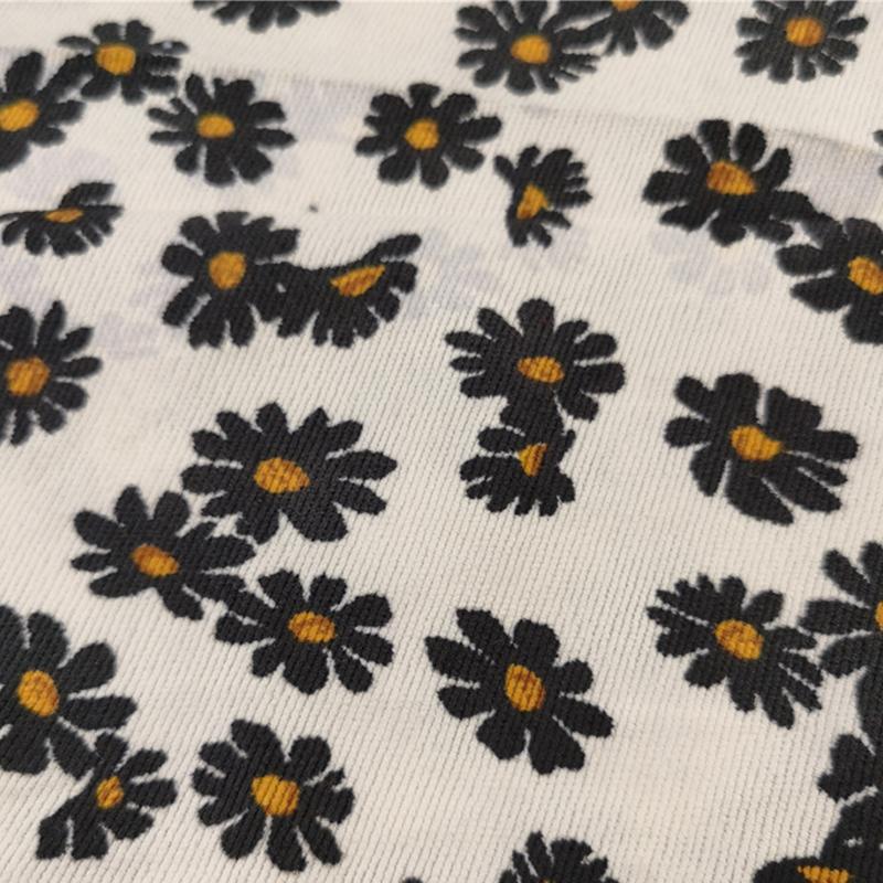 100*150cm Small Daisy Flower Printing Fabric Pastoral Style Velvet Cotton Corduroy Fabric For Diy Sewing Apparel Dress
