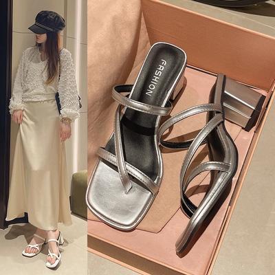 Модные тапочки Повседневные туфли на квадратном каблуке Летние женские туфли Шлепанцы Мюли на каблуке Pantofle Резиновые шлепанцы Роскошные высокие туфли 2024 Гавайские