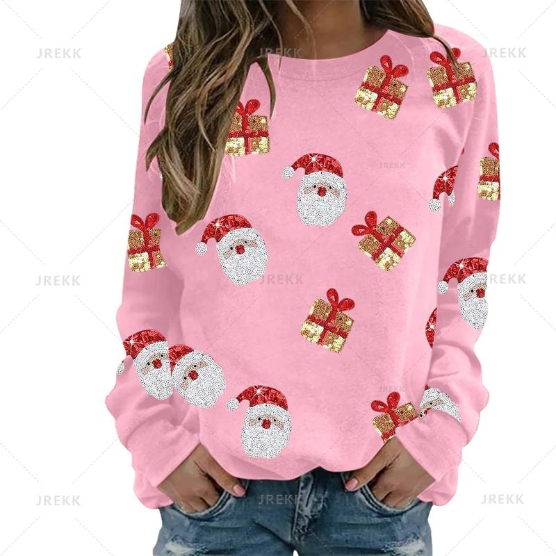 Autumn Fashion 3D Happy Christmas Print Sweatshirts Santa Claus Xmas Graphic Round Neck Hoodies Women Funny Clothing Sweatshirt