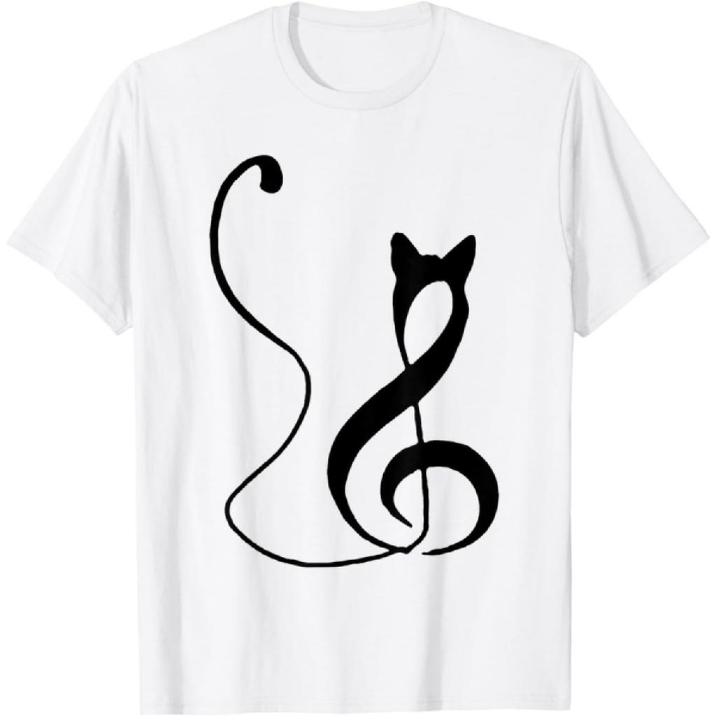 HTUANBAQ Music Note Inspired Cat Minimalist Music Lover Design T-Shirt