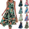 Women's Casual Fashion Round Neck Sleeveless Print Irregular Hem Midi Dress Hem Midi Dress