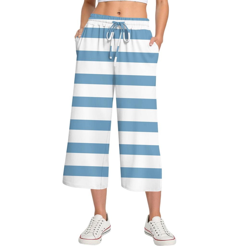 Женские летние повседневные спортивные брюки с высокой талией и принтом, укороченные брюки свободного покроя