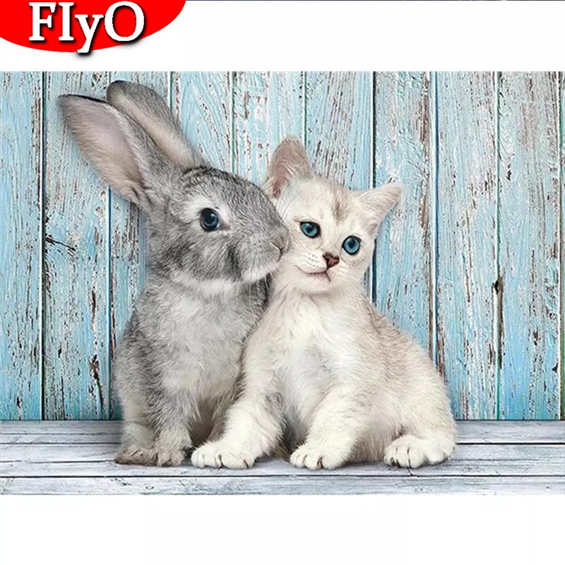 Полный квадратный дрель, алмазная вышивка, кошка, животное, набор страз, распродажа, алмазная живопись, кролик, ручная работа, подарок, декор для дома