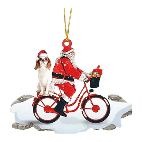 Санта на велосипеде с собакой, милая акриловая фигурка Санта-Клауса, елочное украшение для праздничной вечеринки