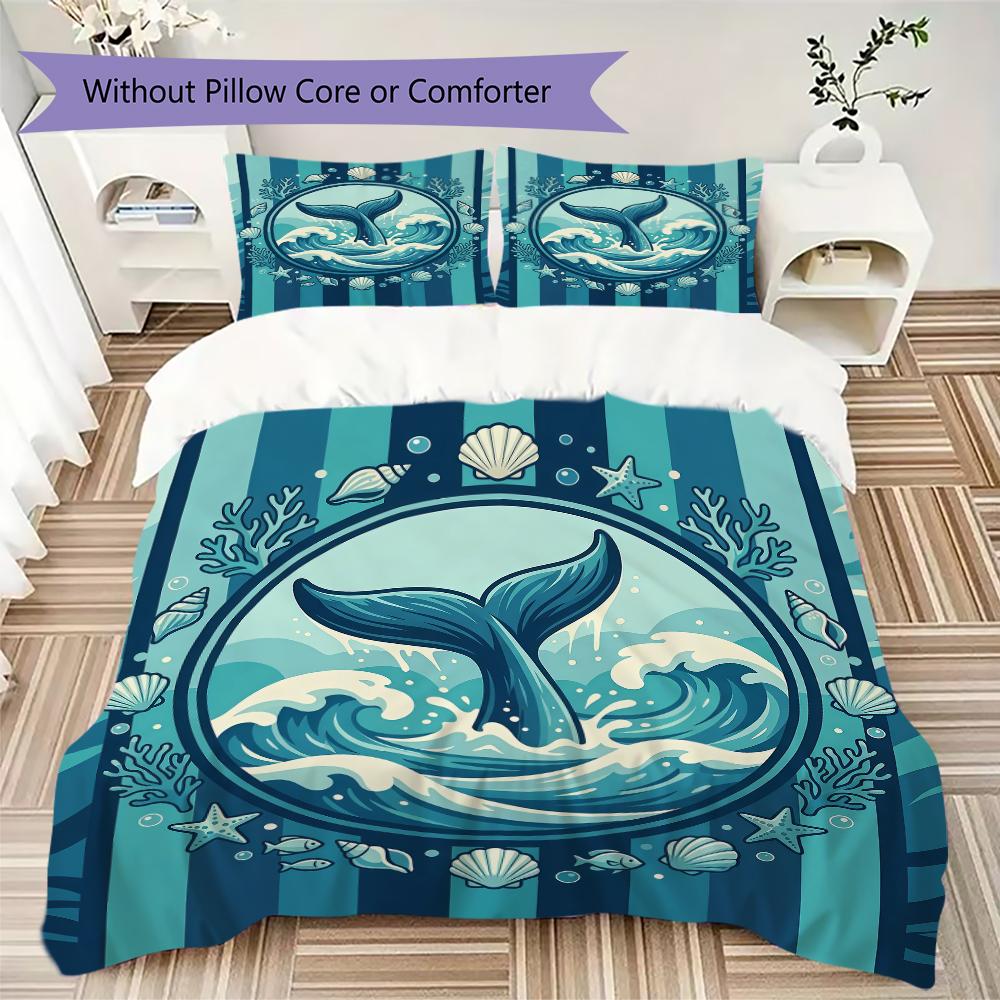 Real Ocean Life Pattern Bedding uilt Set uilt Cover Pillowcase Home Decoration Birthday Gift (1 * duvet cover + 2 * pillowcase without core)