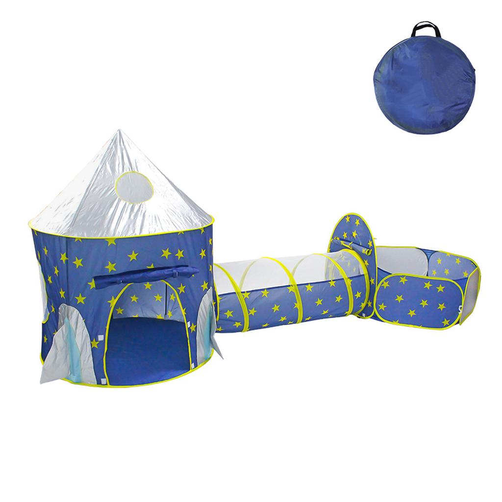 3 In 1 Kids Play Tent Crawl Tunnel Ans Ball Pit with Basketball Hoop Rocket Space Tent for Kids