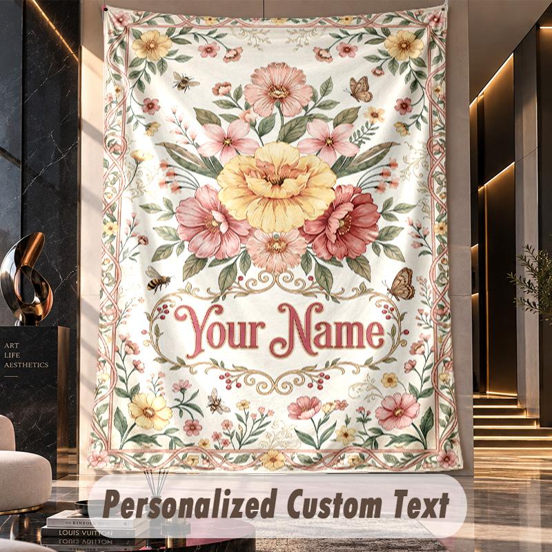 Floral Elegance 16 Theme Wall Tapestry Customized With Name Text Personalized Hanging Tapestry For Bedroom Living Room Decor