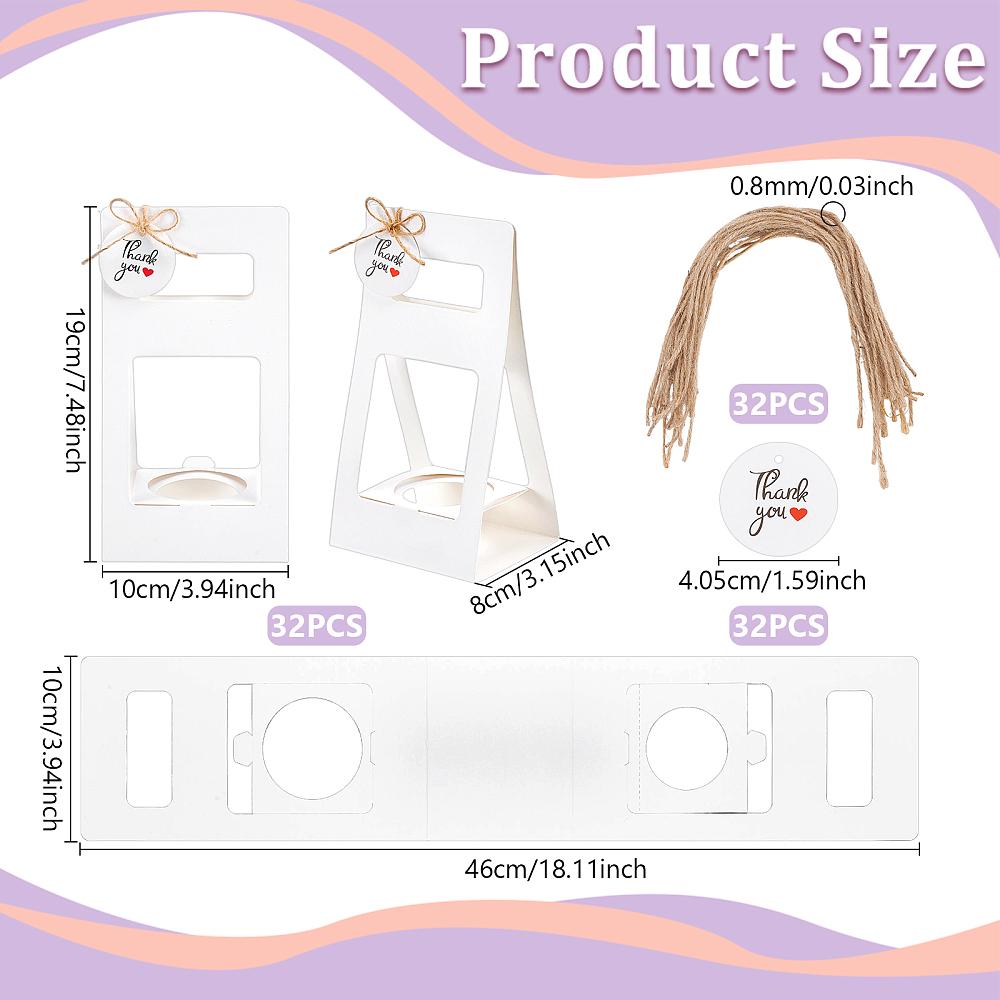 32Pcs Paper Flower Packing Baskets Flower Boxes with Handles Rectangle with 32Pcs Paper Thank You Hanging Gift Tags and 32Pcs Jute Cords White