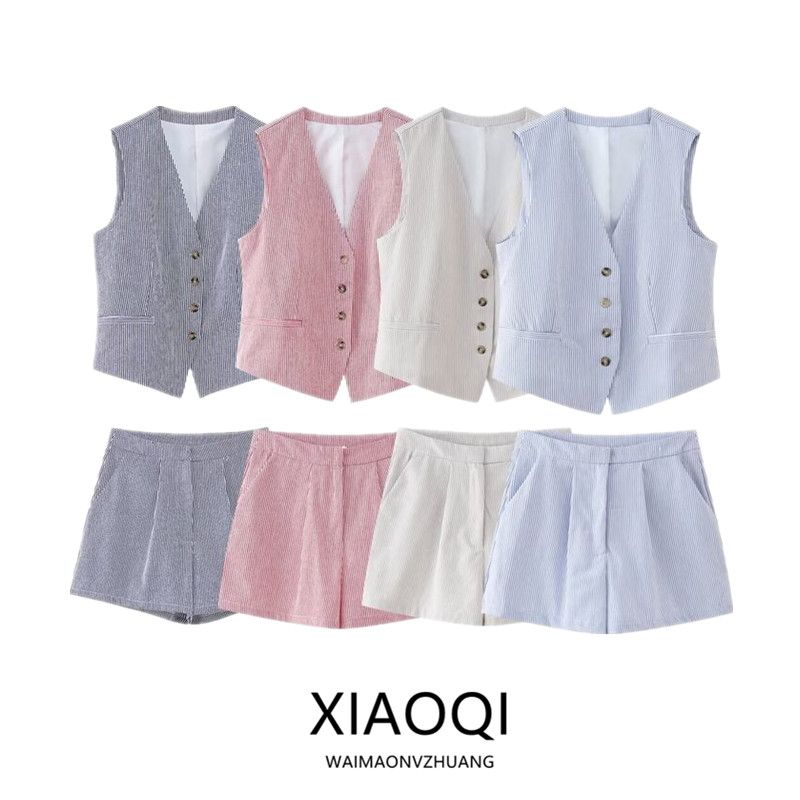 Fashion Style 2024 Spring New Arrival Women's Clothing Fashion Stylish Slim Looking Versatile Vest High Waist Shorts Suit