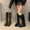 Fashion Winter Western Knee-High Boots Fashion Slip On Long Bootties Ladies Casaul Square Low Heels Shoes