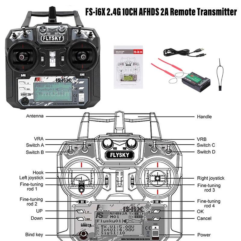 Fs-i6x 10-канальный пульт дистанционного управления для самолета с фиксированным крылом, планера и многоосевого самолета I6x+ia10b)