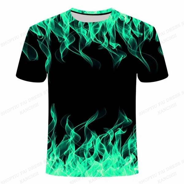 Summer Men's Flame 3D Printed T-shirt Men's Fashionable Short Sleeved Hip-hop Top