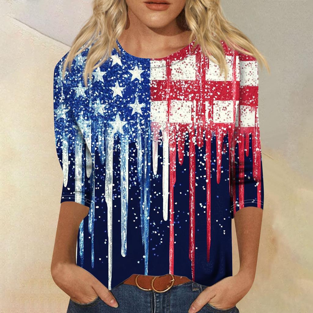 Женская футболка Повседневная футболка с принтом «День независимости», джемпер с круглым вырезом