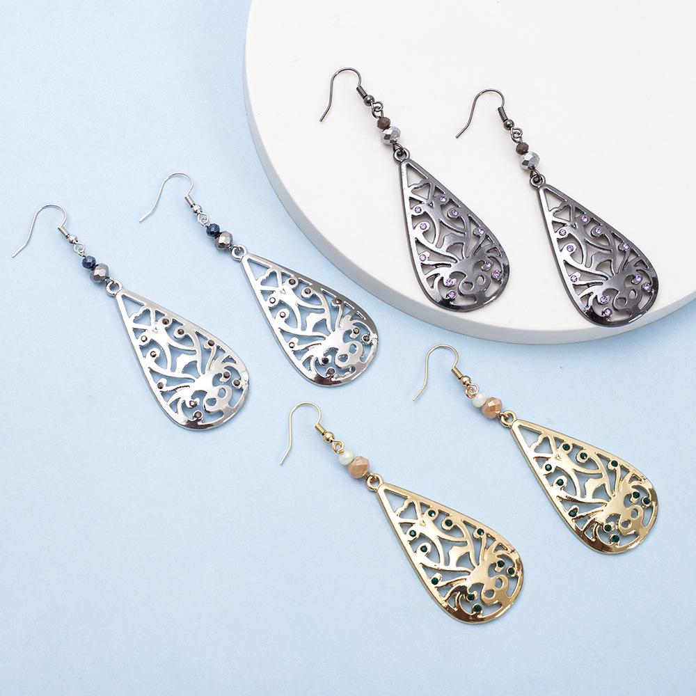 Ретро Серьги-капли с цветочным узором из страз для женщин - Полые Рождественские украшения