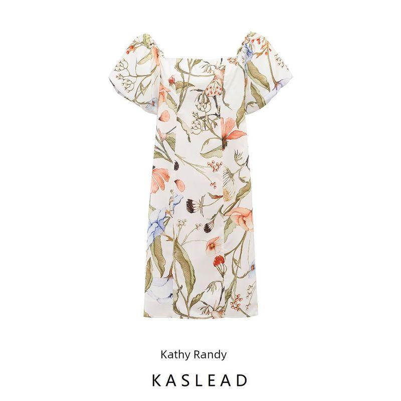 Kaslead New Arrival Women's Clothing Fashion Style Fashion Silm off-the-Shoulder Print Dress 1272220