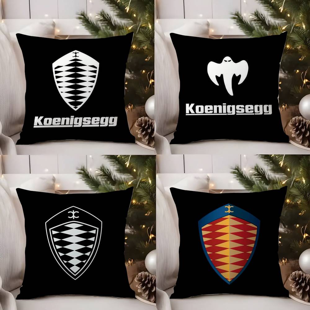 Чехол на подушку с логотипом роскошного автомобиля K-Koenigsegg для офисного дивана, стула в общежитии, короткий плюш, двусторонняя печать, домашняя наволочка