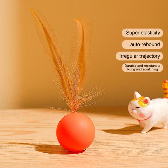 Прыгучий мячик-игрушка для кошек Силиконовый мячик Игрушка-грызун для кошек с перьями Интерактивный Тихий катящийся шарик для домашних кошек Кусание Жевание Погоня