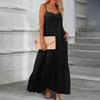 Women Solid Bohemian Casual Beach Dress Pleated Irregular Dress Beach Long Dress