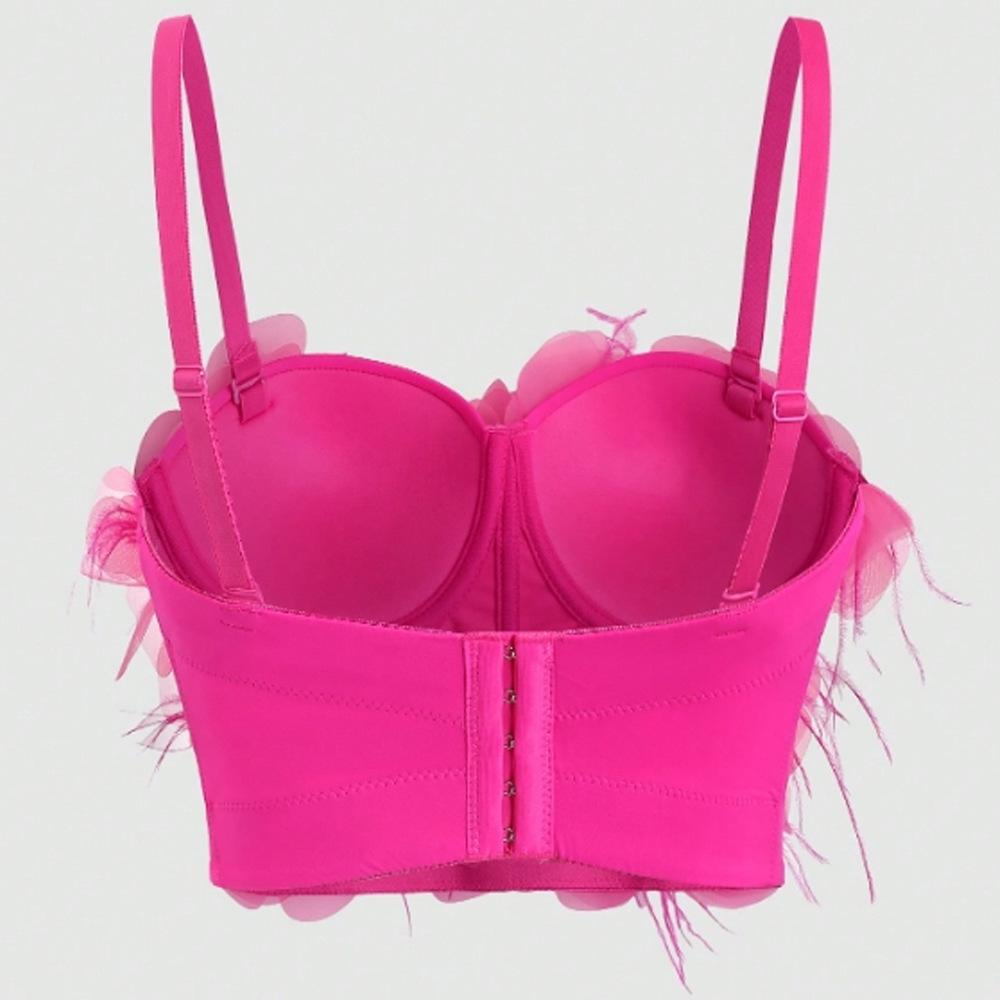 Милый французский жилет-бретелька, женский бюстгальтер, носимые топы с цветочным принтом, лоскутный корсет с перьями в елочку, летний корсет