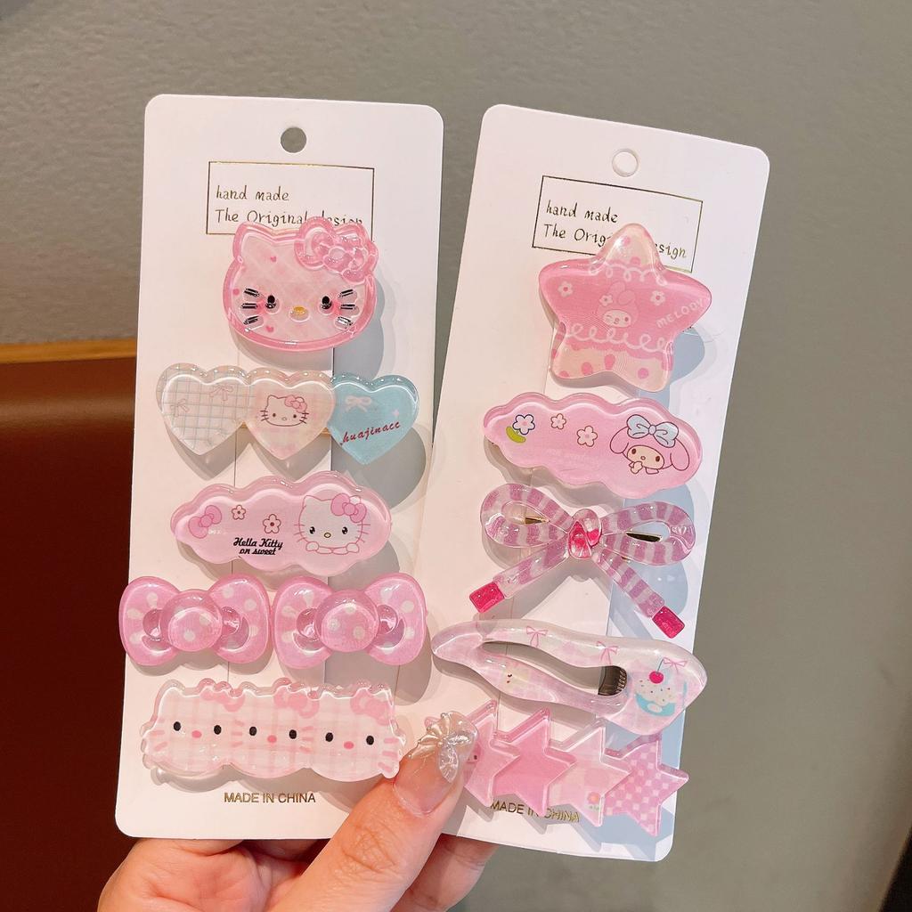 Мультяшная Милая Заколка для Волос Sanrio с Бантом Сладкая Милая Девочка Сердечко Зажим для Челки Краевой Зажим Студенческие Аксессуары для Волос