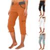 Women's Casual Color Blocking High Waisted Drawstring Pocket Workwear Pants Capris