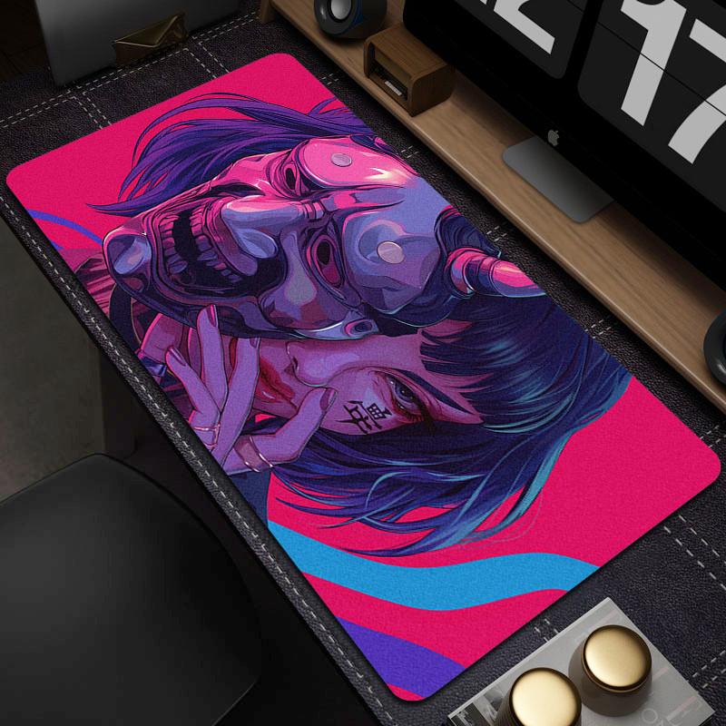 Gamer Mouse Pad Oni Devil Mask Rubber Mouse Mat Anime Girls Large Gaming Mousepad Game HD Print Keyboard Pad Non-Slip Desk Mat