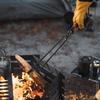 Carbon Steel Charcoal Tongs Outdoor Camping Fire Poker with Leather Cover Bonfire Firewood Clip Anti-Scald Long Handle BBQ Tool