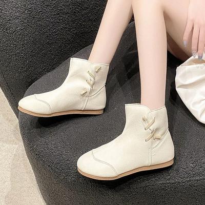 Размер 42, женские осенние тонкие ботинки, ретро-коричневые, мягкие кожаные ботильоны, модные сапоги для верховой езды, удобные туфли на плоской подошве, эластичные ботильоны без застежек