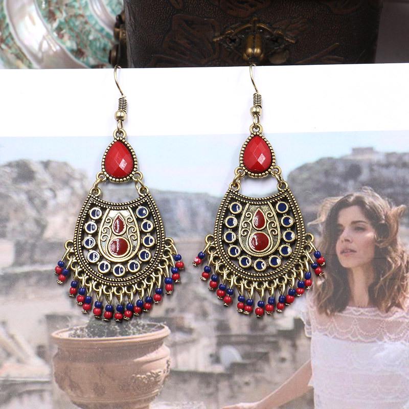 GemChic женские новые винтажные красочные капли воды рисовые бусины кисточки бахрома серьги этническая мода крючки серьги на день рождения рождественский подарок ювелирные изделия