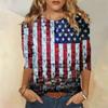 Летняя женская мода, повседневная рубашка с рукавом три четверти, пуловер с круглым вырезом и принтом в честь Дня независимости, топ, блузка