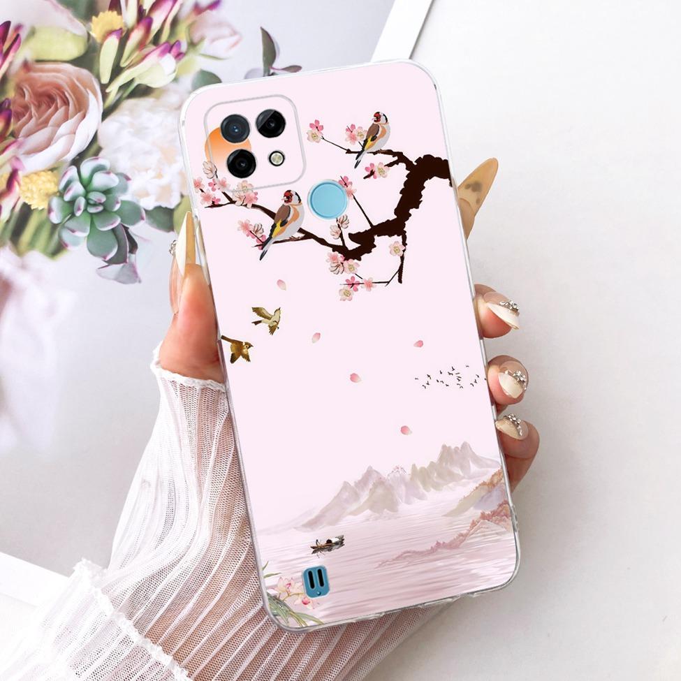 Clear Cover For Realme C21 Case RMX3201 Cute Cat Fashion Butterfly Funny Painted Phone Casing For Real me C21