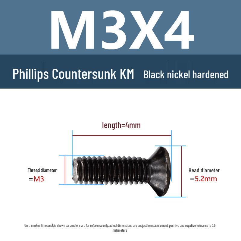 Yigu Carbon Steel Black Nickel Hardened KM Phillips Flat Head Screws M2-M4 for Electronics