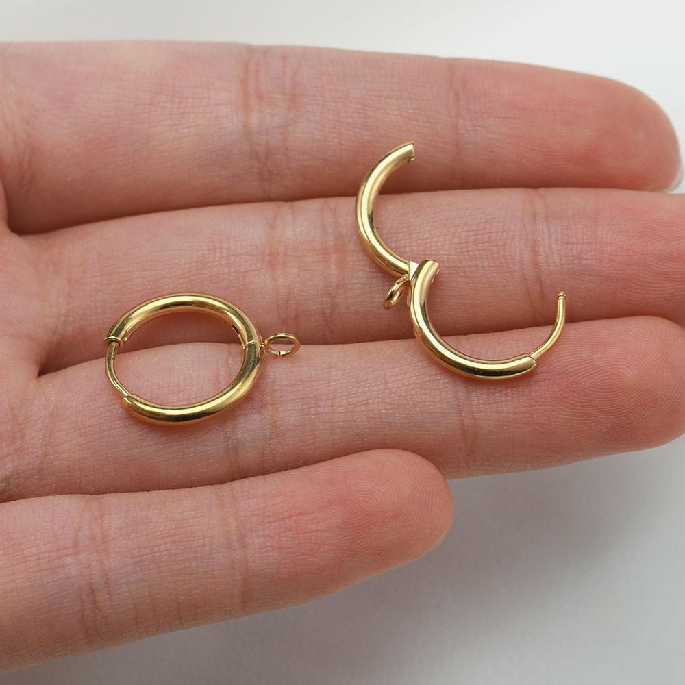 10pcs Stainless Steel Gold Plated 16mm Hoop Earring Hook with Loop Ear Post Jump Ring French Earrings Earwire DIY Jewelry Making