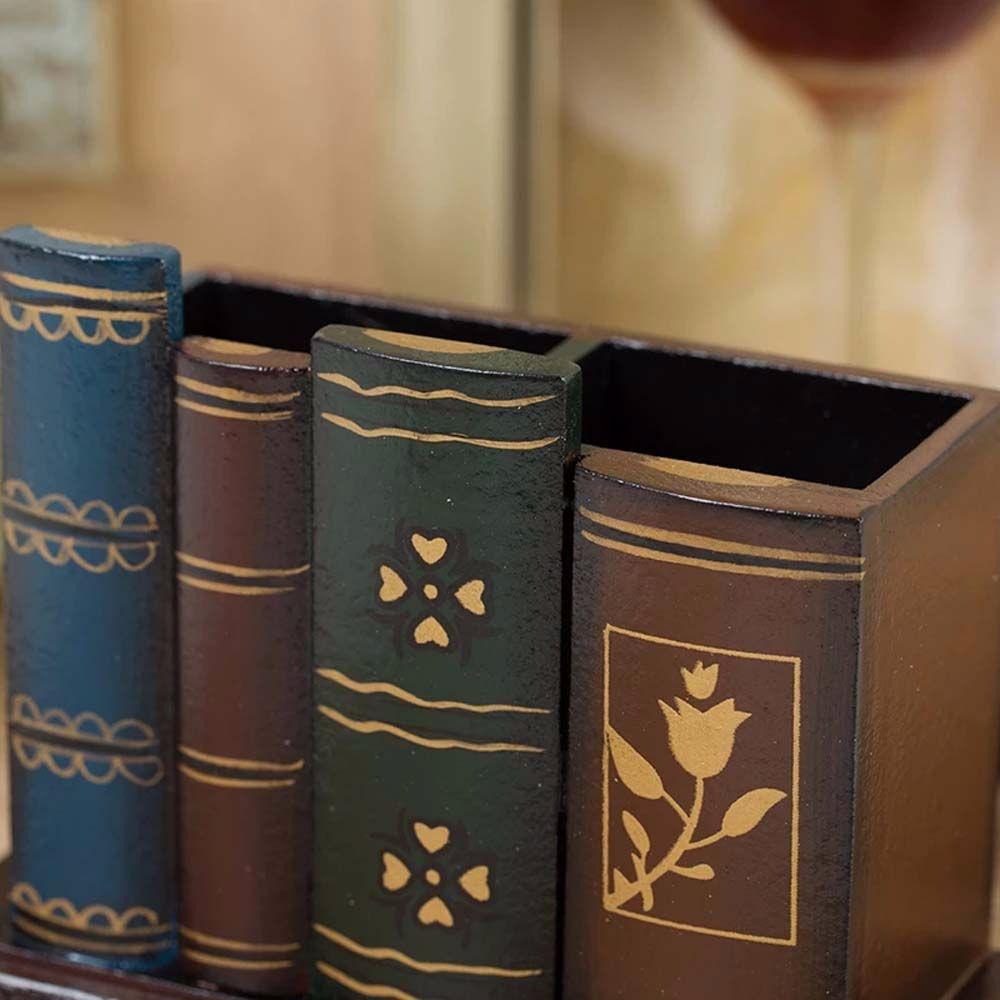 Декоративные Ящики Держатель для Канцелярских Принадлежностей Настольный Органайзер Пенал Форма Книги Держатель для Ручек Ретро Дерево