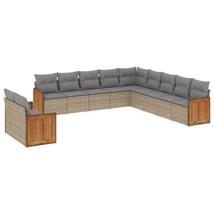 VidaXL Salon de Jardin avec Coussins 11 pcs, Canapés de Terrasse, Ensemble de Meubles de Patio, Mobilier d'Extérieur, Beige 3227809