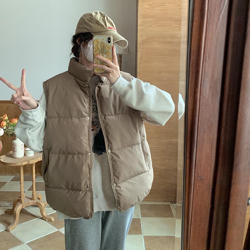 Down Cotton Vest for Women Standing Collar Short Autumn and Winter Loose Padded Vest Light Clip Jacket Top
