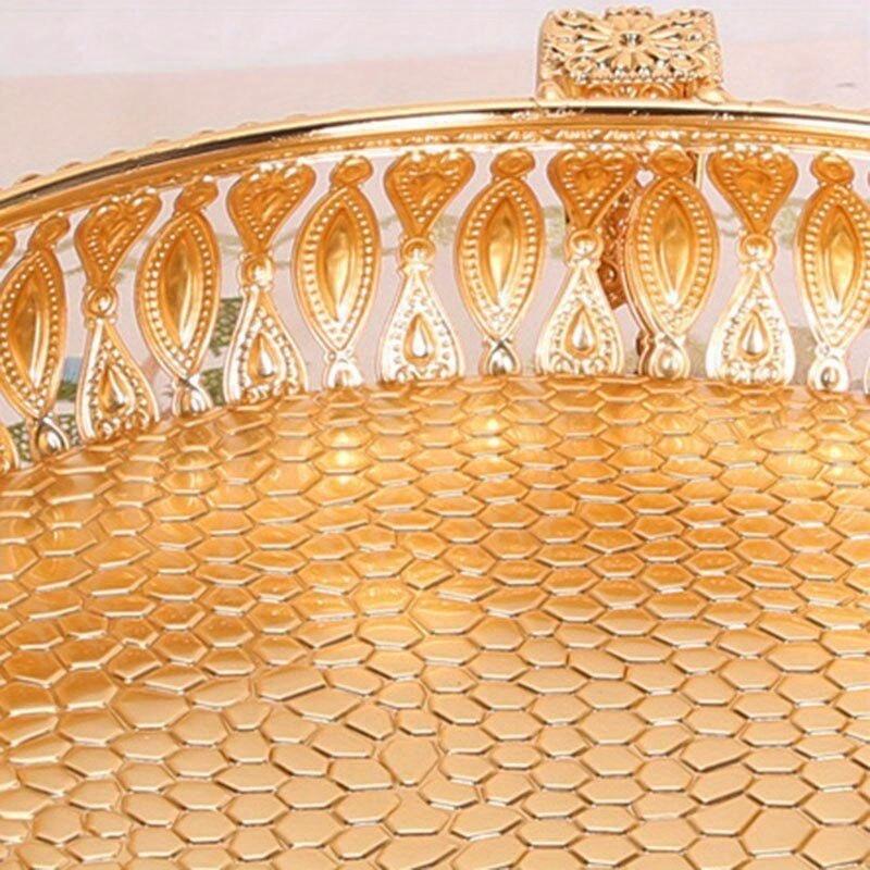 Винтажный роскошный золотой поднос для фруктов, золотая круглая квадратная тарелка для фруктов, многоцелевая металлическая закусочная бижутерия для домашнего стола, тарелка для хранения, столовая одежда