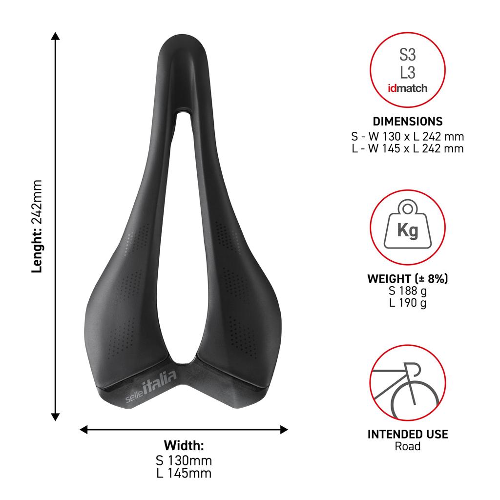 Седло Selle Italia SLR Advan S3 130 x Полое Черное, Размер 242 мм, Рейлы Стальные,