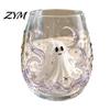 Spooky Kitchen Decor Halloween Glass Tumbler, Embossed Pumpkin Ghost Cat Bat Drinking Glass, Festive Beverage Cups Stemless Cups, Seasonal Drinkware