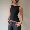 Y2K Women Summer Sleeveless Bandage Hollow O Neck Solid Color Slim Fit Vest Bare Midriff Tank Top