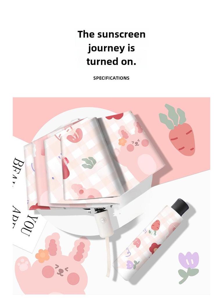 Cartoon Sunny & Rainy Dual-Use Auto Folding Umbrella for Adults & Students