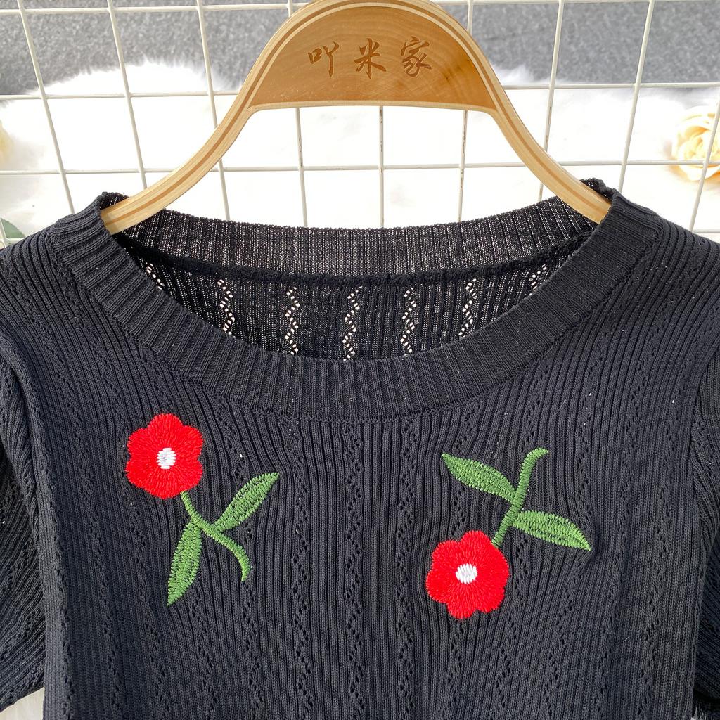 Летние женские винтажные пышные рукава с вышитыми розами для офиса, вязаные свитера, облегающие платья-футляры